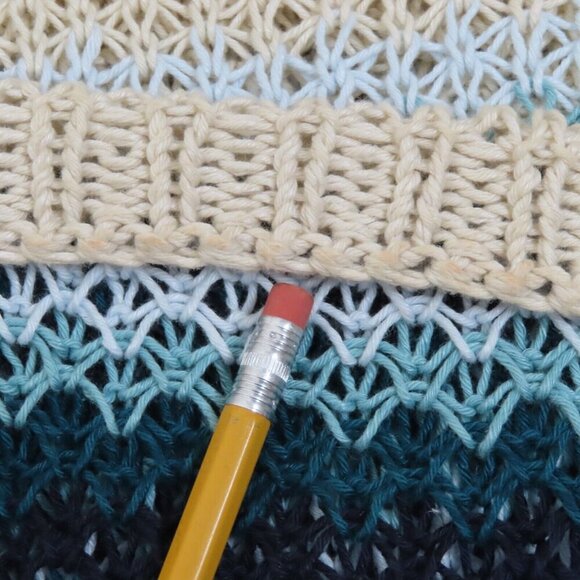 J Jill Women Petite Large PL Loose Knit Sweater Tan Blue Stripe Striped Pullover - Picture 6 of 10